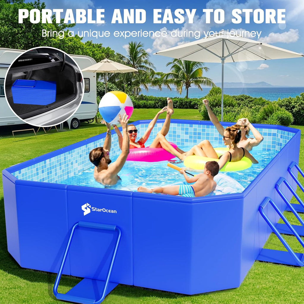 StarOcean 2026 Foldable Pool, Large Non-Inflatable Swimming Pool for Kids,Adult Collapsible Pools Hard Plastic Shell, Oversized Thickened,Portable Folding Kids Pools for Backyard 90"x50"x20"-Blue