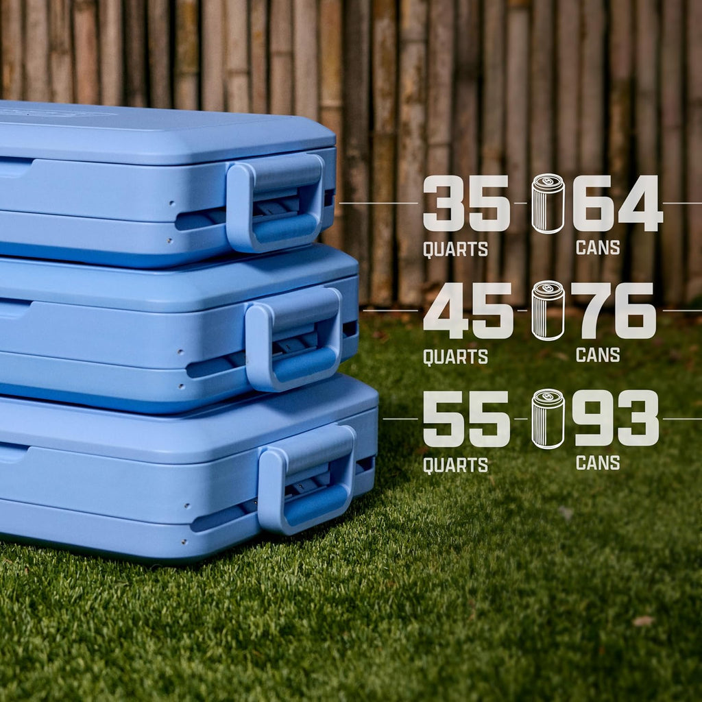 Coleman Snap 'N Go 35-Quart Collapsible Hard Cooler, Portable Hard-Sided Cooler with Waterproof Removable Liner, Spacing-Saving & Quick Set Up, 48 Hours Cold, Sapphire Blue