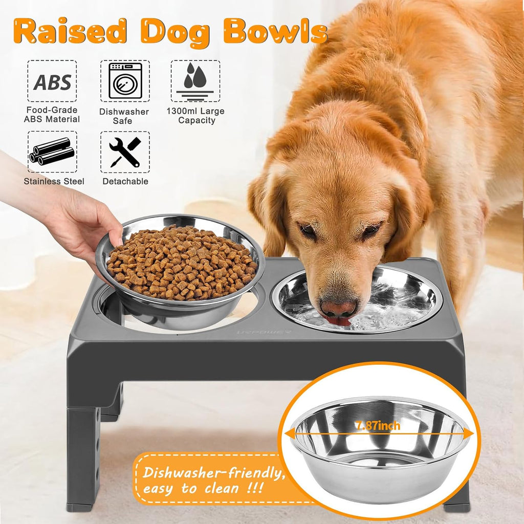 URPOWER Raised Dog Bowls 4 Height Adjustable Elevated Bowl Stand with Stainless Steel Water Bowl Non-Slip Dog Food Bowls Stand for Small Medium Large Dogs and Pets