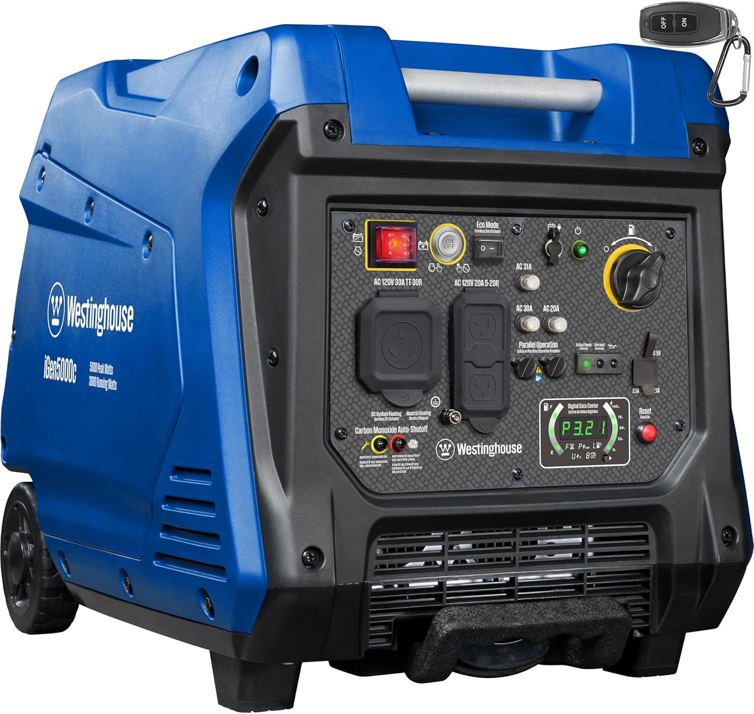 Westinghouse 5000 Peak Watt Super Quiet Portable Inverter Generator, Remote Electric Start with Auto Choke, RV Ready 30A Outlet, Gas Powered, CO Sensor, Parallel Capable