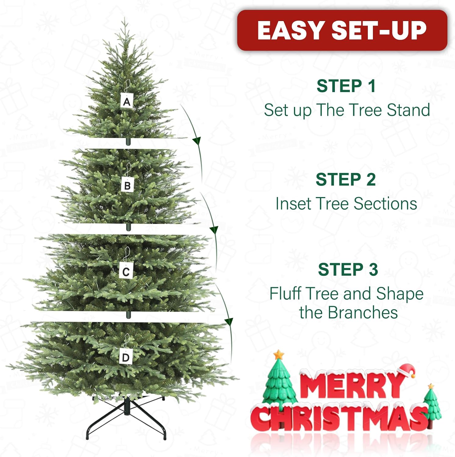9 ft Lighted Artificial Christmas Tree, 600 Color Changing LED Lights, 5149 PE&PVC Mixed Branch Tips, Metal Base and Hinged Branches for Party, Home, Holiday, 10 Modes