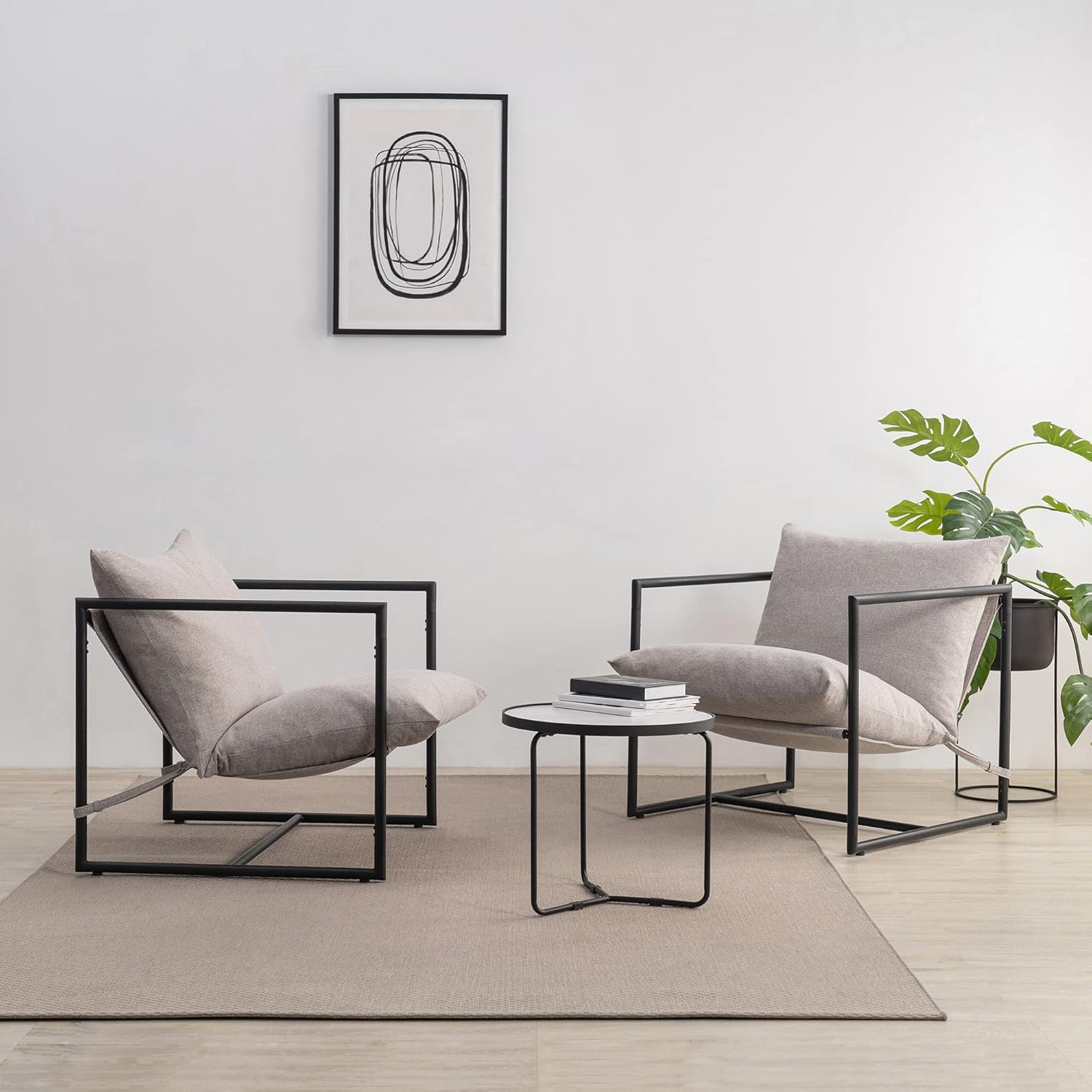 Zinus Aidan Sling Accent Chair, Metal Framed Armchair with Shredded Foam Cushioning, Oatmeal