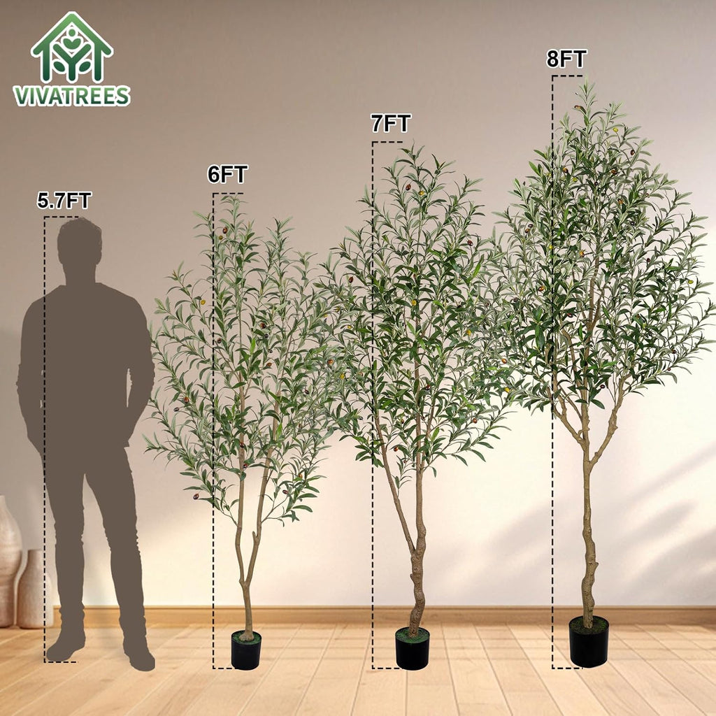 VIVATREES Artificial Olive Tree, 6FT Tall Faux Olive Tree with Pot, Artificial Plants with Natural Wood Trunk and Lifelike Fruits for Home Office Decor