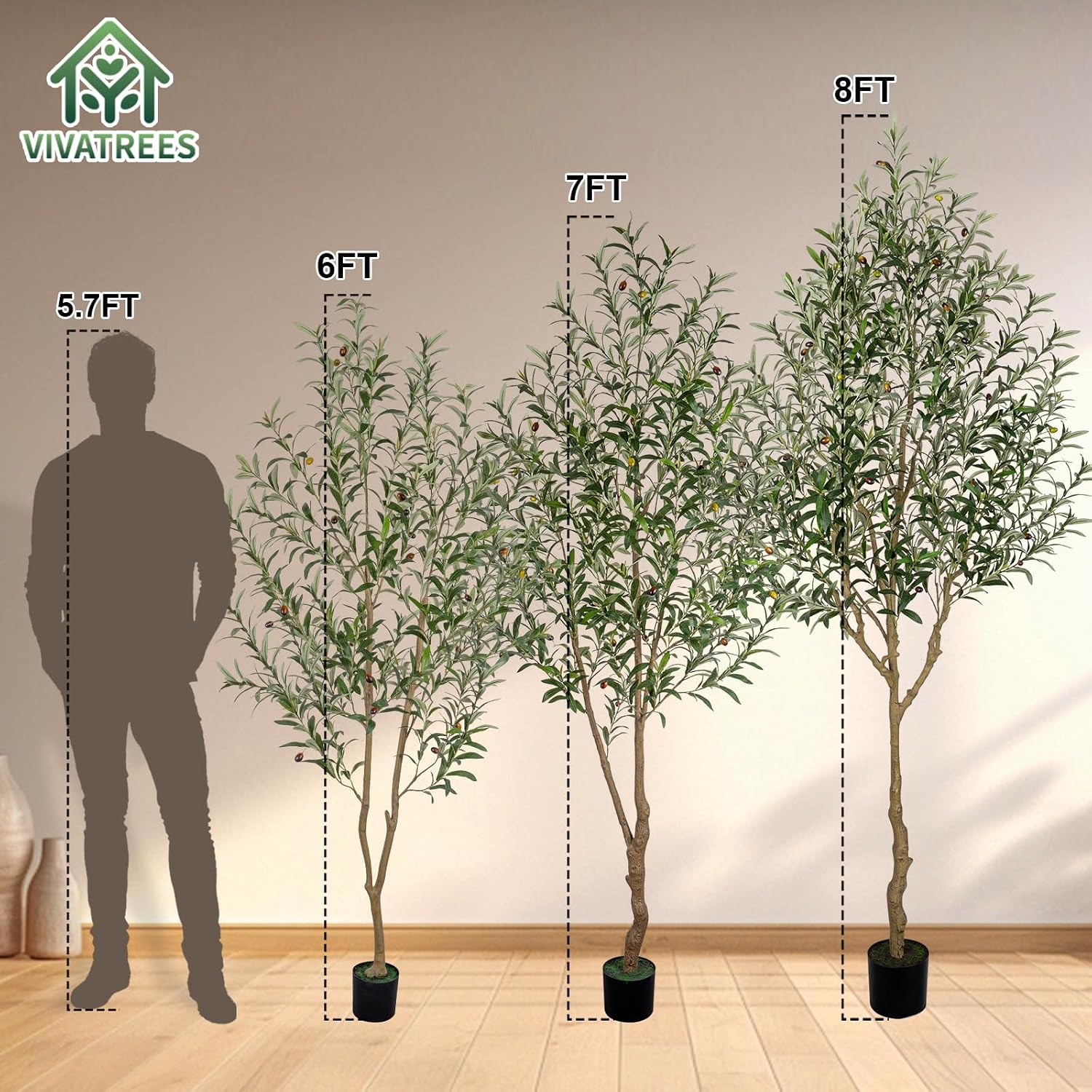 VIVATREES Artificial Olive Tree, 6FT Tall Faux Olive Tree with Pot, Artificial Plants with Natural Wood Trunk and Lifelike Fruits for Home Office Decor