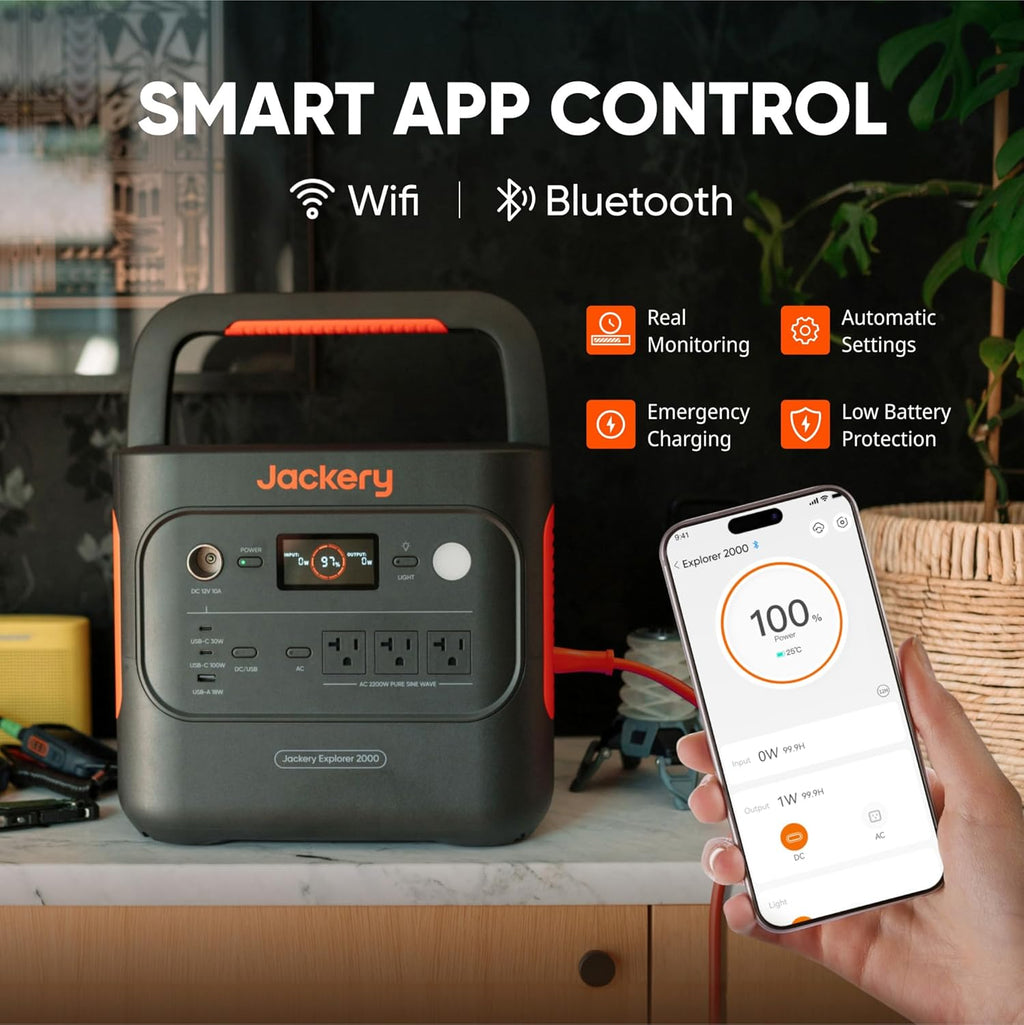 Jackery Explorer 2000 v2 Portable Power Station with 16ft DC Extension Cable, 2042Wh LiFePO4 Battery, 2200W Solar Generator, USB-C PD 100W Fast Charging for Camping, Home Use(Solar Panel Optional)