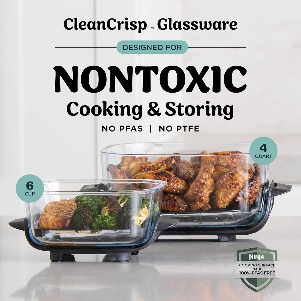 Ninja Crispi 4 in 1 Glass Air Fryer, 450°F, Non Toxic, 4QT and 6 Cup Containers with Lids, Dishwasher Safe, Cyberspace Gray, 1 Count, FN101GY