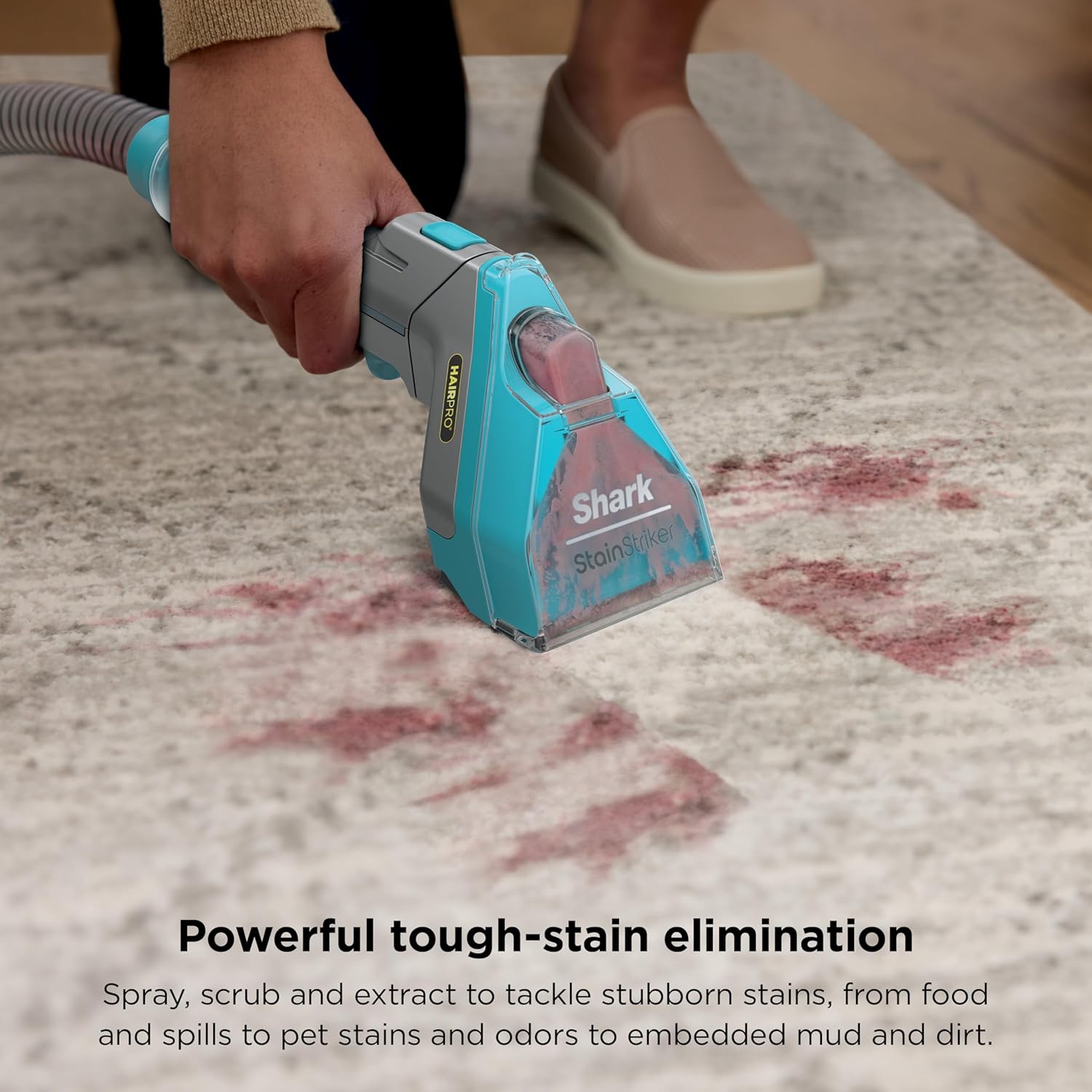 Shark StainStriker HairPro | Portable Carpet, Upholstery & Rug Cleaner | 3 Tools | Self-Cleaning | Perfect for Pets | Ultra-Powerful Stain & Odor Remover | Pet & OXY Solutions | Teal | PX253BRN