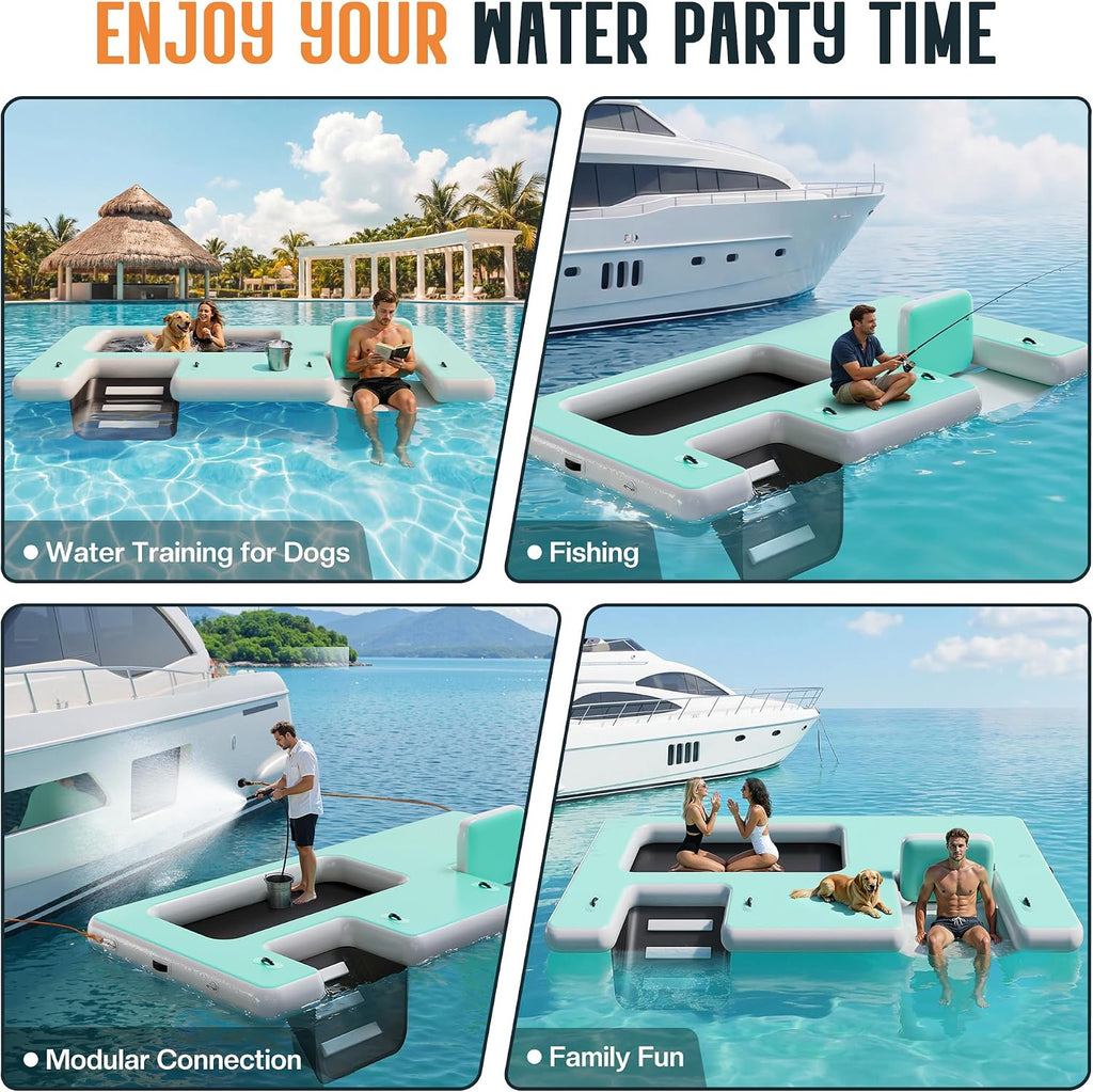 SPECRAFT Inflatable Floating Dock, Non-Slip 6/7/8/10/12 FT Air Dock Platform loating Island Raft with Rope Ladder for Pool Lake Beach Ocean