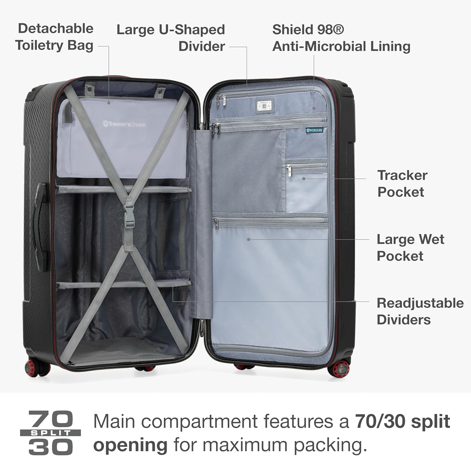 Traveler's Choice Maxporter II Polycarbonate Hardside Trunk with Spinner Wheels, Black, 31-Inch Large Trunk | Luggage