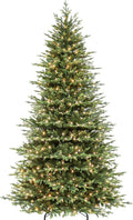 9 ft Lighted Artificial Christmas Tree, 600 Warm White LED Lights, 5149 PE&PVC Mixed Realistic Branch Tips, Metal Base and Hinged Branches Included