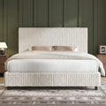 AMERLIFE Full Bed Frame, Upholstered Metal Platform Bed with Vertical Channel Tufted Headboard, Soft Fabric & Strong Metal Slats, Noise-Free/Easy Assembly, White Full Upholstered Bed and Headboard