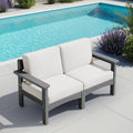 SERWALL HDPE Patio Loveseat Sofa, 2 Pieces Single Sofa, Weather-Resistant Outdoor Furniture Chair with Thick Removable Cushion, Balcony, Garden, Backyard, Poolside, Grey Frame with Khaki Cushion