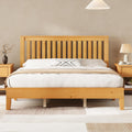 AMERLIFE King Bed Frame, Solid Wood Platform Bed with Vertical Slats Headboard, Wooden Bedframe King-Size, Sturdy Wooden Slats Support, No Box Spring Needed, Noise Free, Light Wood