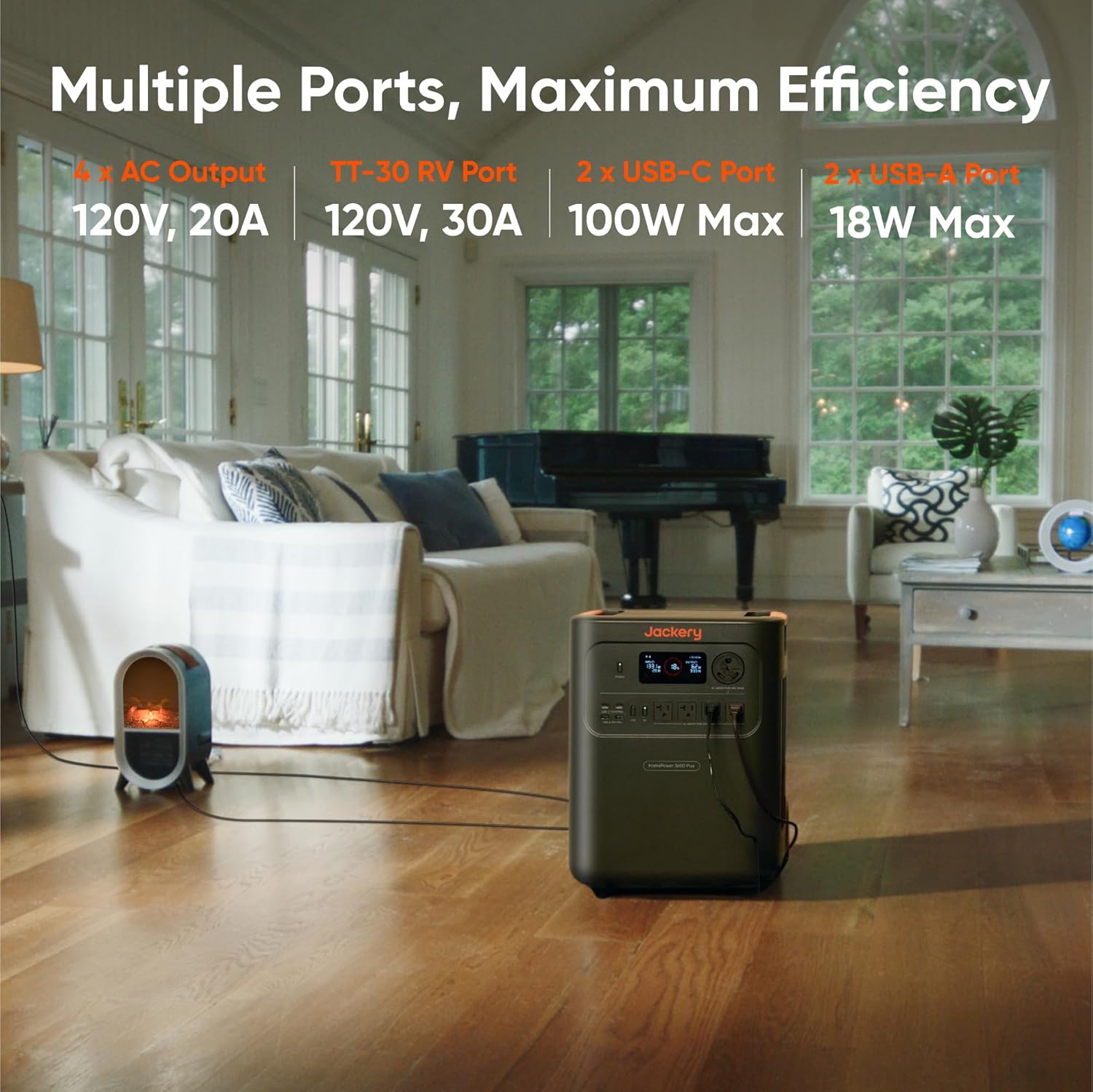 Jackery HomePower 3600 Plus Portable Power Station with 500X Solar Panels, 3600W AC Output, 3584Wh LFP Solar Generator, Expandable up to 21kWh, Essential Home Backup for Home Use, Emergencies, RV