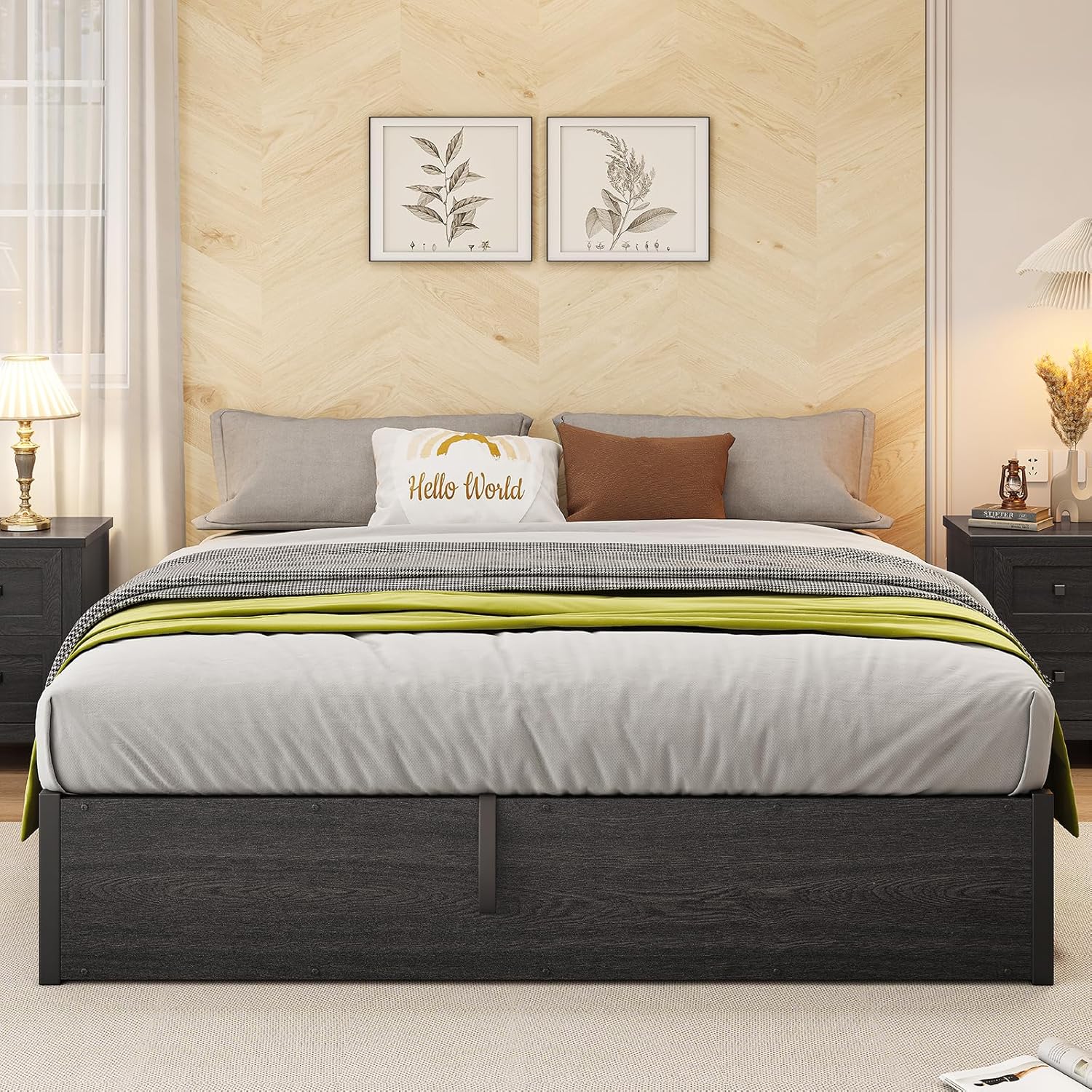 AMERLIFE Lift Up Storage Bed, Queen Bed Frame with Storage Underneath, Wooden Platform Bed Frame, Solid Wood Slats Support, No Fixed Headboard, No Box Spring Needed, Dark Oak