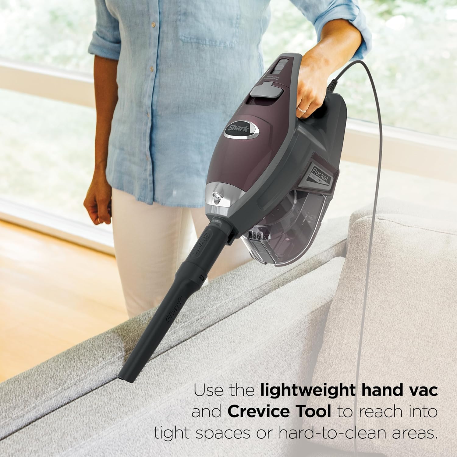 Shark Rocket Pet Plus | Corded Stick Vacuum Cleaner for Carpet, Rugs & Hard Floors | Lightweight Hand Vacuum for Pet Hair | LED Headlights | XL Dust Cup | 2 Attachments | Bordeaux/Silver | HV322