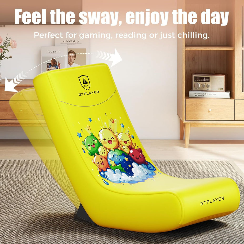 GTPLAYER Gaming Floor Rocking Chair – Rocker Floor Game Chair with Angle Limiter, Stylish Patterned Design, Comfortable Video Game Seat, Yellow Earth Pattern