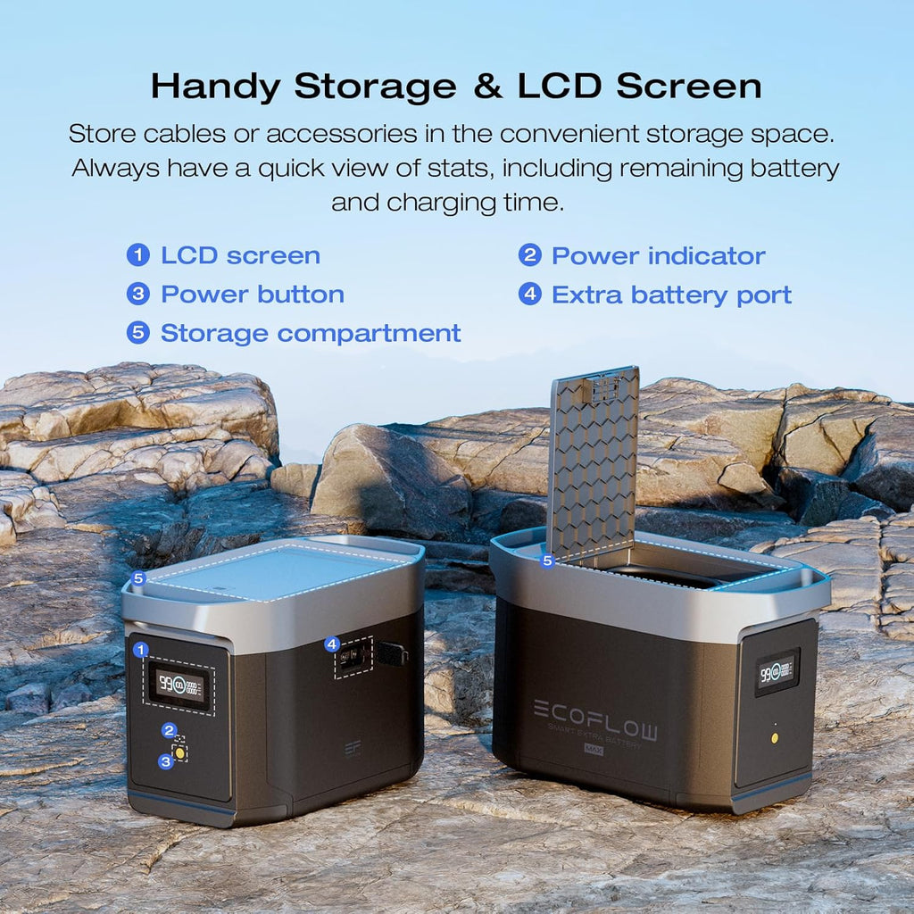 EF ECOFLOW DELTA 2 Max Power Station Extra Battery, 2048Wh LiFePO4 (LFP) Battery, Compatible with DELTA 2&DELTA Max 2000&DELTA 2 Max Outdoor Generators