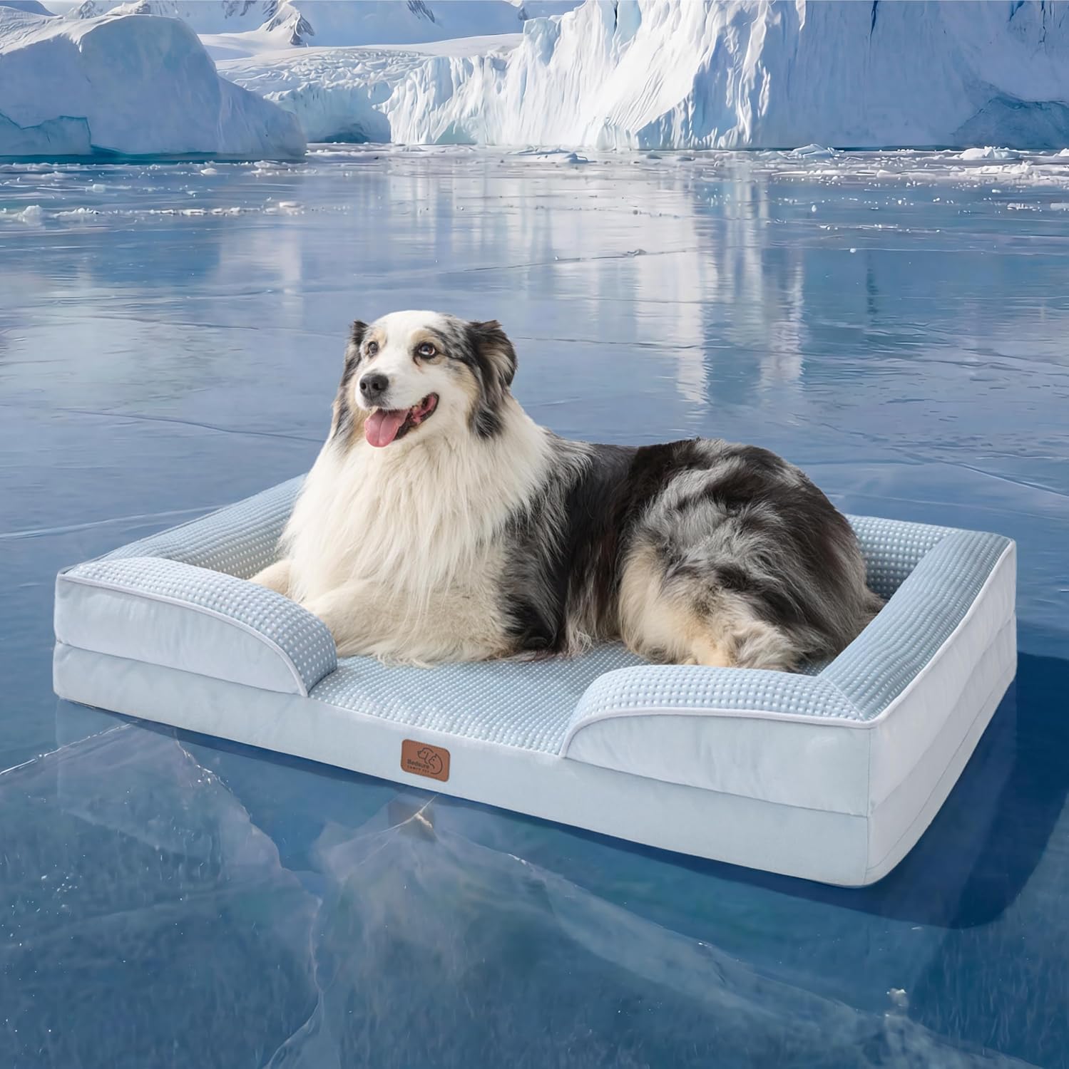 Bedsure L Plus Cooling Dog Bed for Large Dogs - Orthopedic Dog Cat Cooling Bed Washable, Big Comfort Dogs Couch Sofa with Waterproof Removable Cover, Pet Bed with Nonskid Bottom, Cooling Blue, 38"