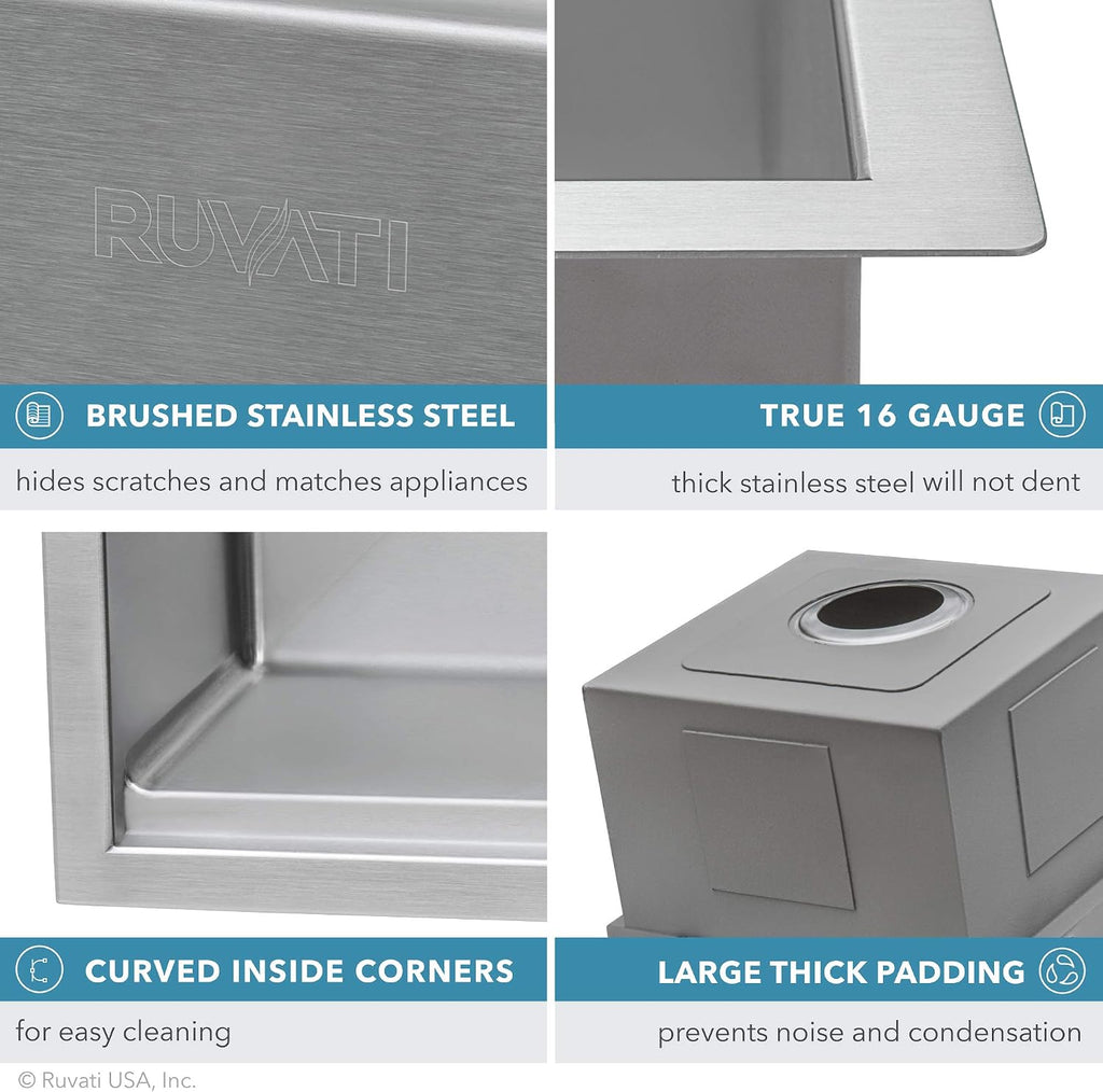 Ruvati 27-inch Apron-front Workstation Farmhouse Kitchen Sink 16 Gauge Stainless Steel Single Bowl - RVH9050