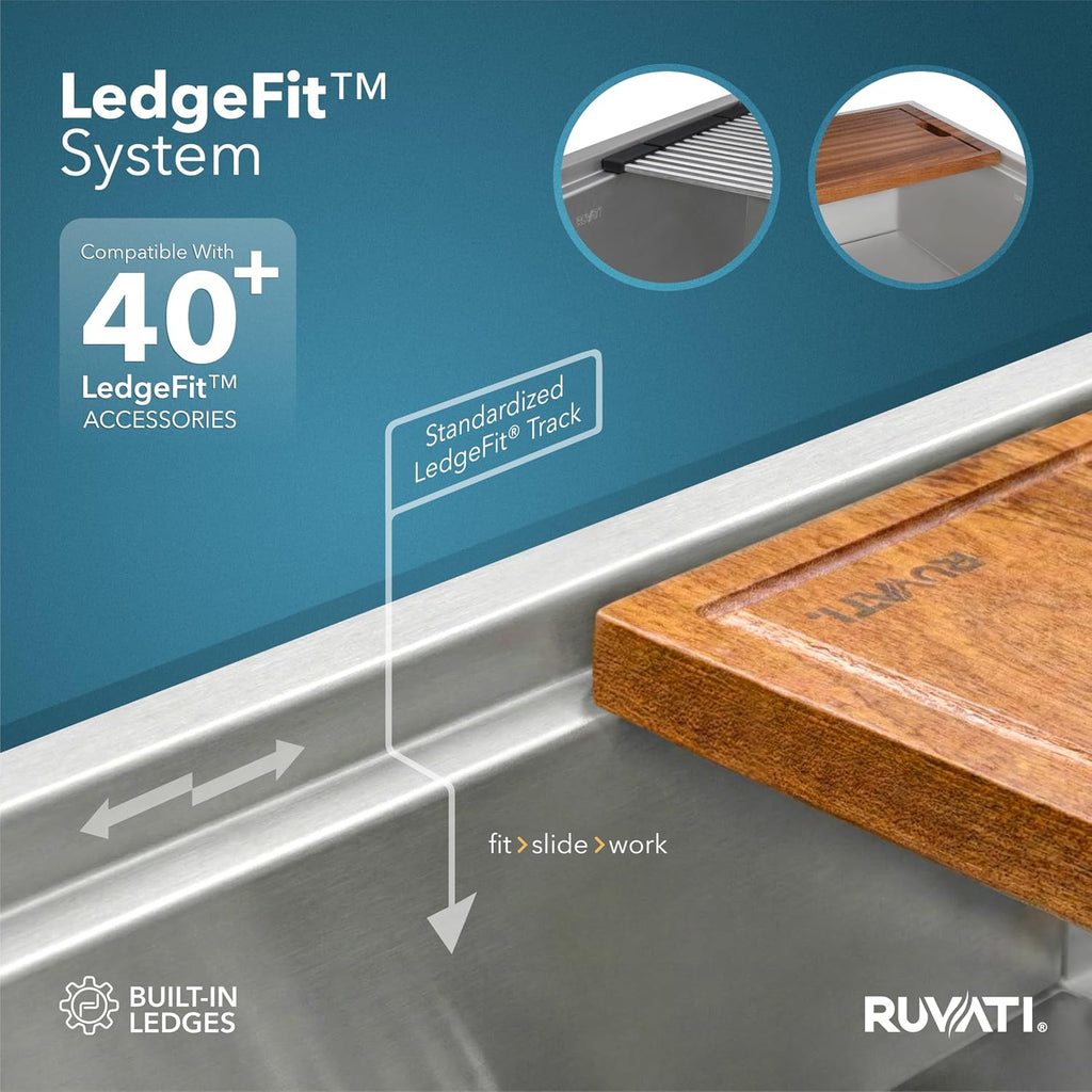 Ruvati 30-inch Workstation Ledge 50/50 Double Bowl Undermount 16 Gauge Stainless Steel Kitchen Sink - RVH8345
