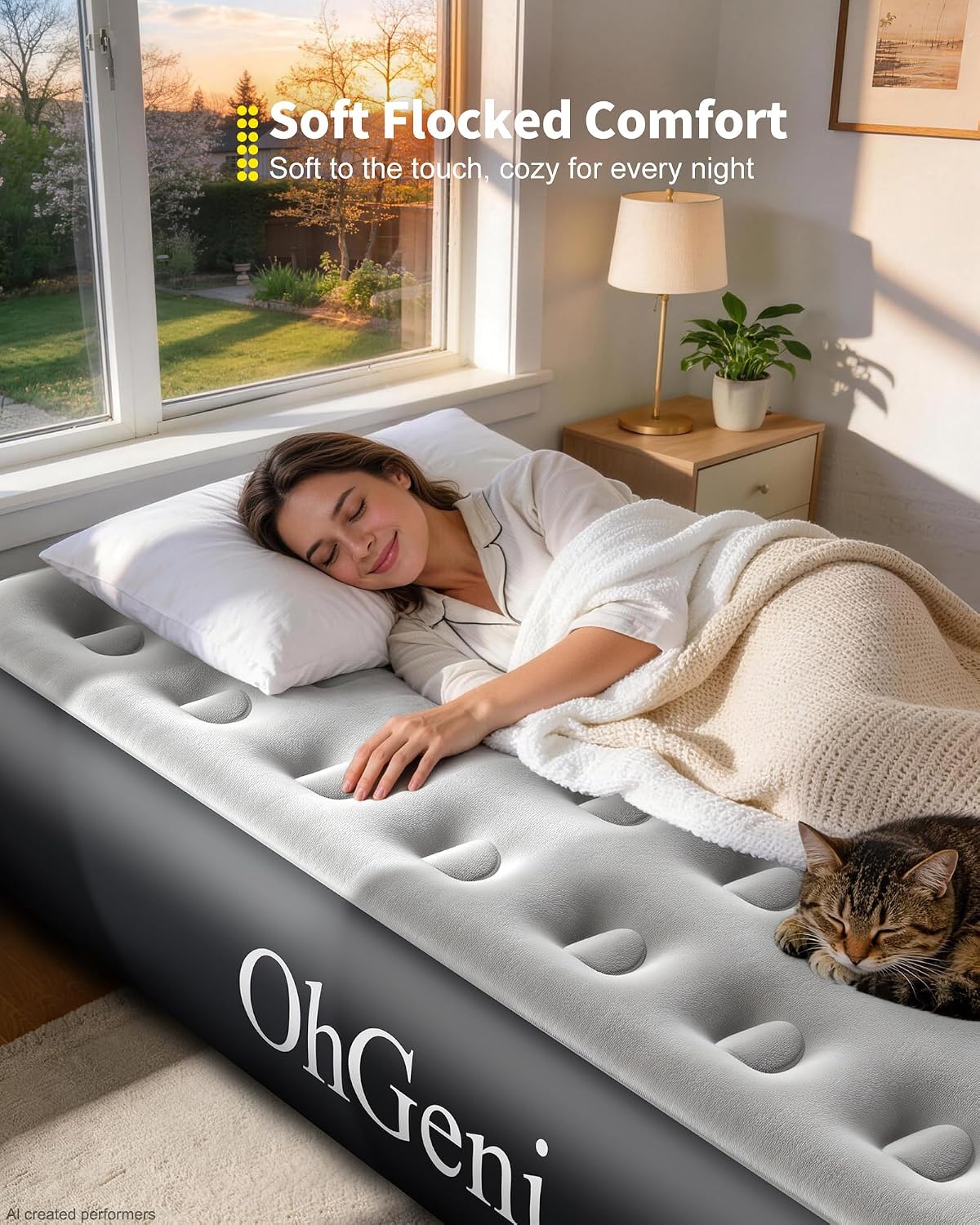OhGeni Twin Air Mattress with Built in Pump, Family Choice Award Winner, 13" Camping Inflatable Blow up Bed with External Valve, Portable Foldable Airbed for Home & Outdoor, 300lbs