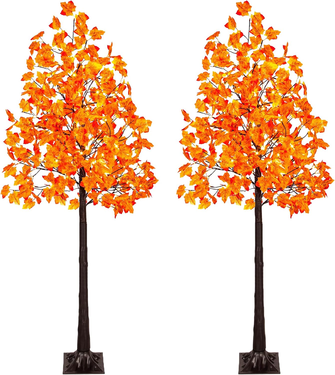 VIVATREES 2 Pack 6FT Artificial Lighted Maple Tree, Light Up Fall Tree with 240 LED Warm White Lights for Indoor Outdoor Autumn Halloween Thanksgiving Decor