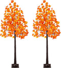 VIVATREES 2 Pack 6FT Artificial Lighted Maple Tree, Light Up Fall Tree with 240 LED Warm White Lights for Indoor Outdoor Autumn Halloween Thanksgiving Decor
