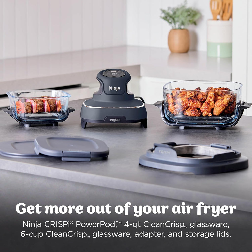 Ninja Crispi 4 in 1 Glass Air Fryer, 450°F, Non Toxic, 4QT and 6 Cup Containers with Lids, Dishwasher Safe, Cyberspace Gray, 1 Count, FN101GY