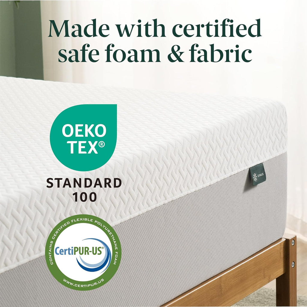 Zinus 10 Inch Green Tea Essential Memory Foam Mattress [New Version], Queen, Fiberglass Free, Medium Feel, Breathable Airflow Memory Foam, Certified Safe Foams & Fabric, Mattress in A Box