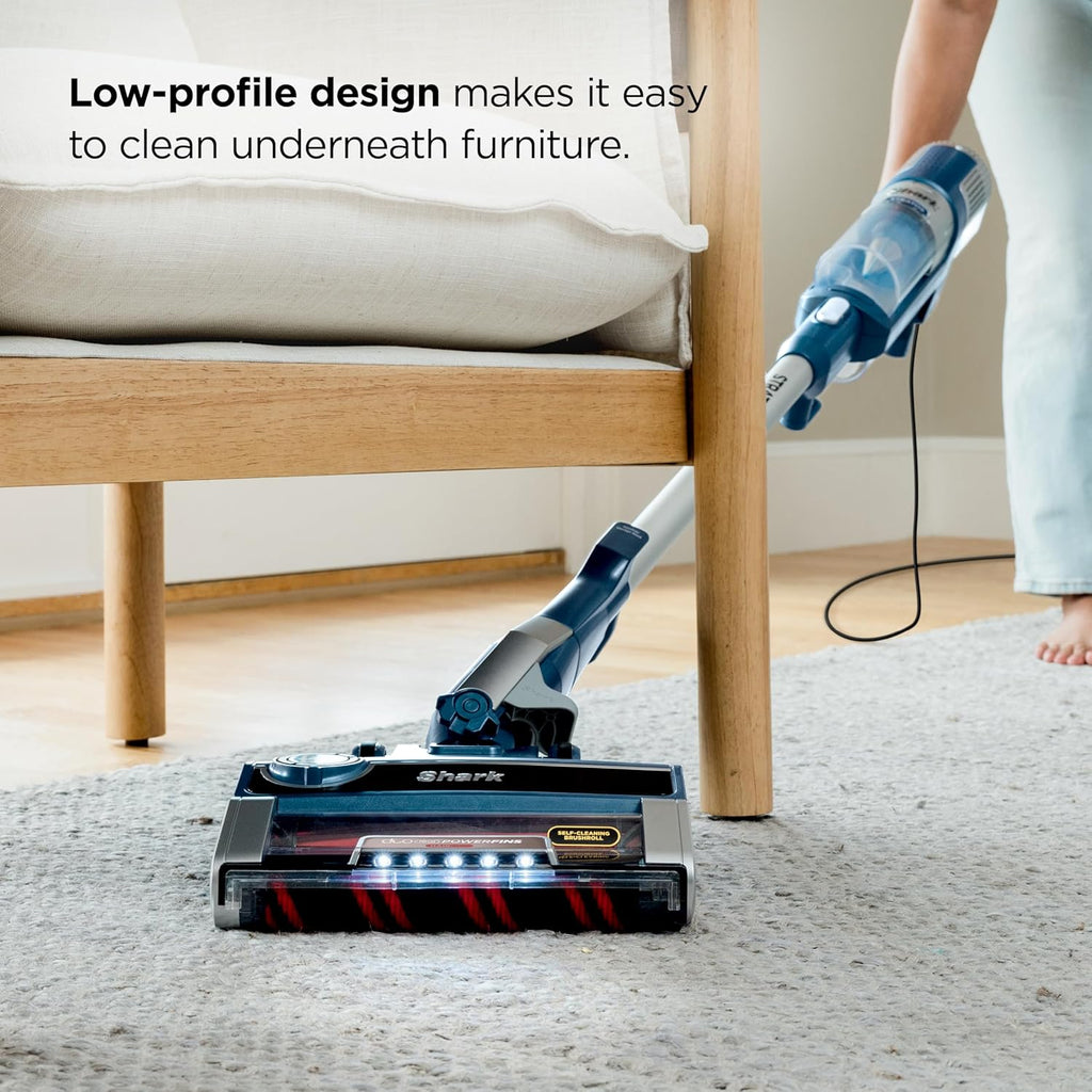 Shark Stratos | Corded Stick Vacuum Cleaner for Carpet & Hard Floors | Lightweight Hand Vacuum for Pet Hair with DuoClean PowerFins HairPro | Self-Cleaning Brushroll | 4 Accessories | Navy | HZ3002