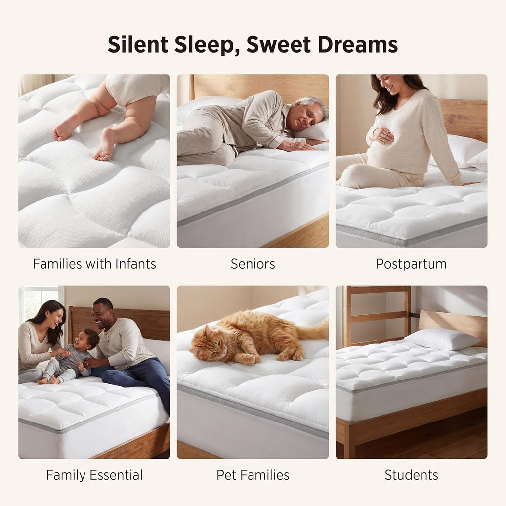 Bedsure Pillow Top Mattress Topper Queen-Waterproof Mattress Protector with 8-21 Inches Deep Pocket, 800 GSM Extra Thick Mattress Topper Queen Size Bed, Soft Cover Bed Topper for Home, Hotel - White