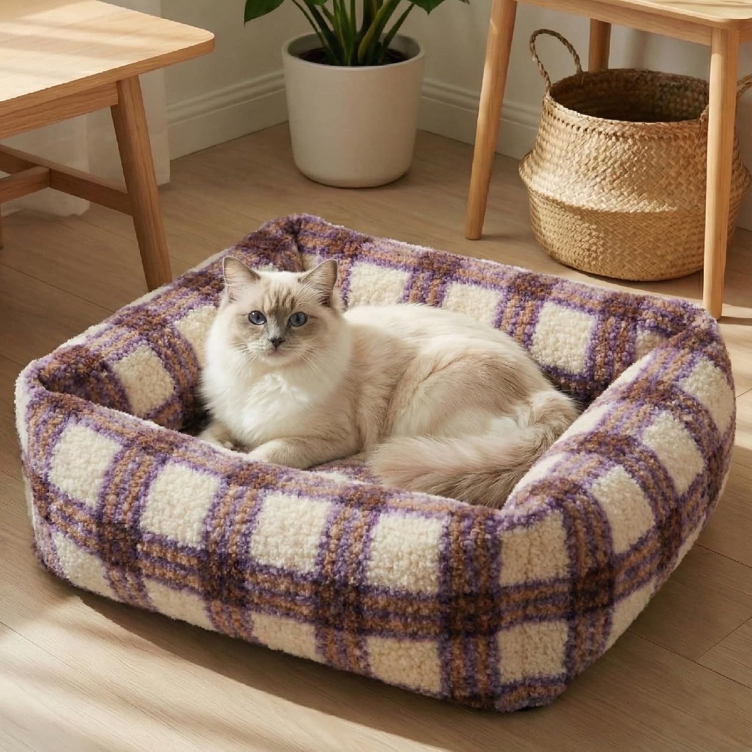 WESTERN HOME WH Dog Beds for Small Dogs & Cat, Washable Cat Bed - High Back Support Pet Sofa with Sides, Soft Small Pet Bed with Anti Slip Bottom, 20inch, Purple