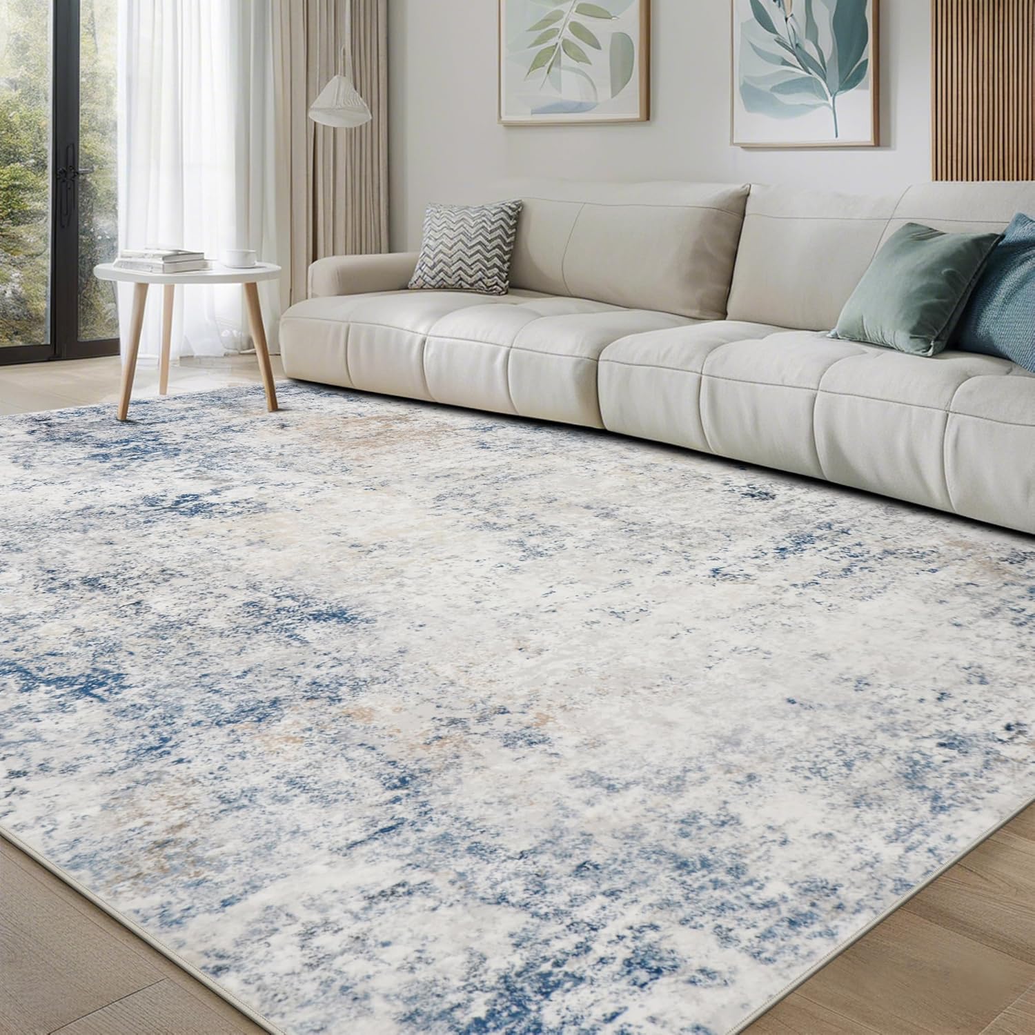 Srugn Washable Area Rug for Living, Bedroom & Dining Room, Ultra Soft Faux Wool Retro Large Carpet, Non-Slip/Shedding Low Pile Vintage Print for Home Office Decor, Beige Ivory Cream Brown Camel, 5x7