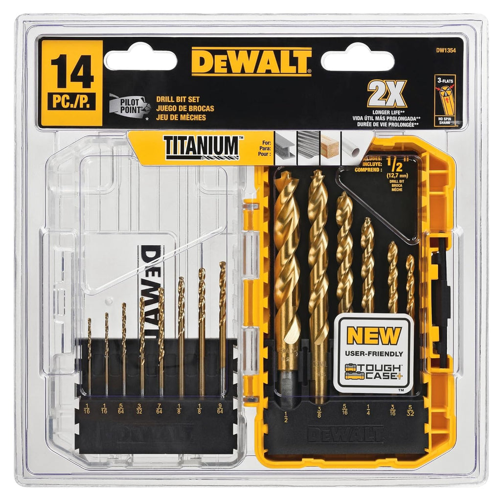 DEWALT Drill Bit Set, Titanium Nitride Coated, 14-Piece (DW1354)
