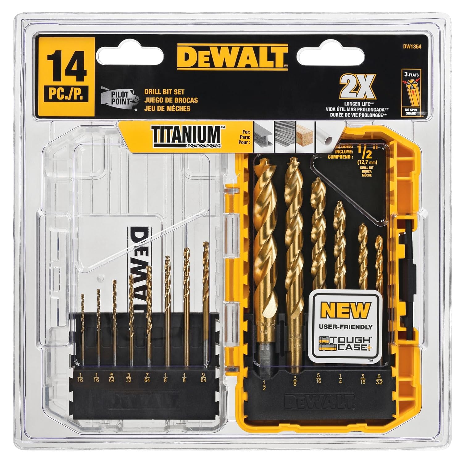 DEWALT Drill Bit Set, Titanium Nitride Coated, 14-Piece (DW1354)