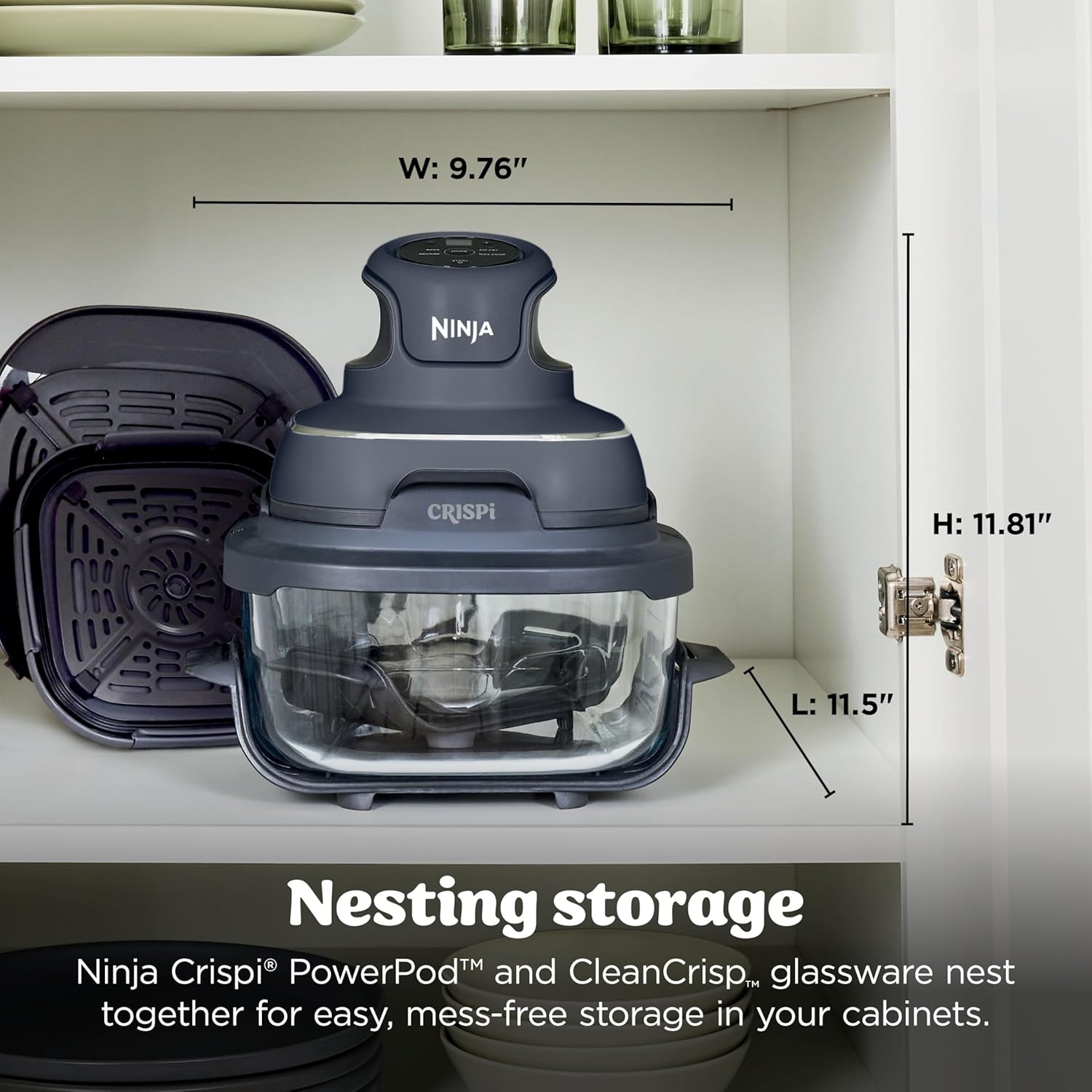 Ninja Crispi 4 in 1 Glass Air Fryer, 450°F, Non Toxic, 4QT and 6 Cup Containers with Lids, Dishwasher Safe, Cyberspace Gray, 1 Count, FN101GY