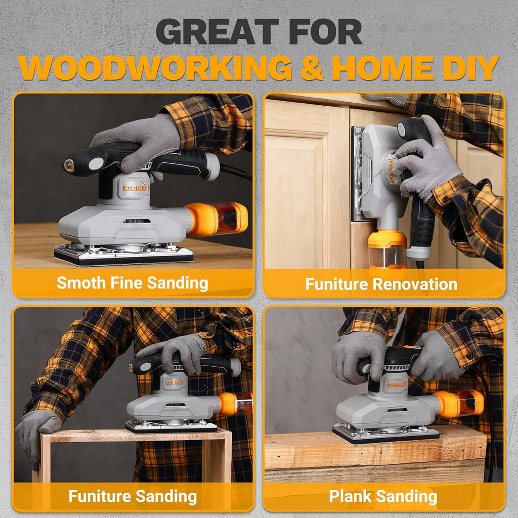 2.2 Amp 1/3 Sheet Palm Sander for Woodworking, Variable Speed up to 26,000 OPM, Corded Electric Sheet Finishing Sander with 15 pcs Sandpaper and Dust Box for Wood Polishing Sanding