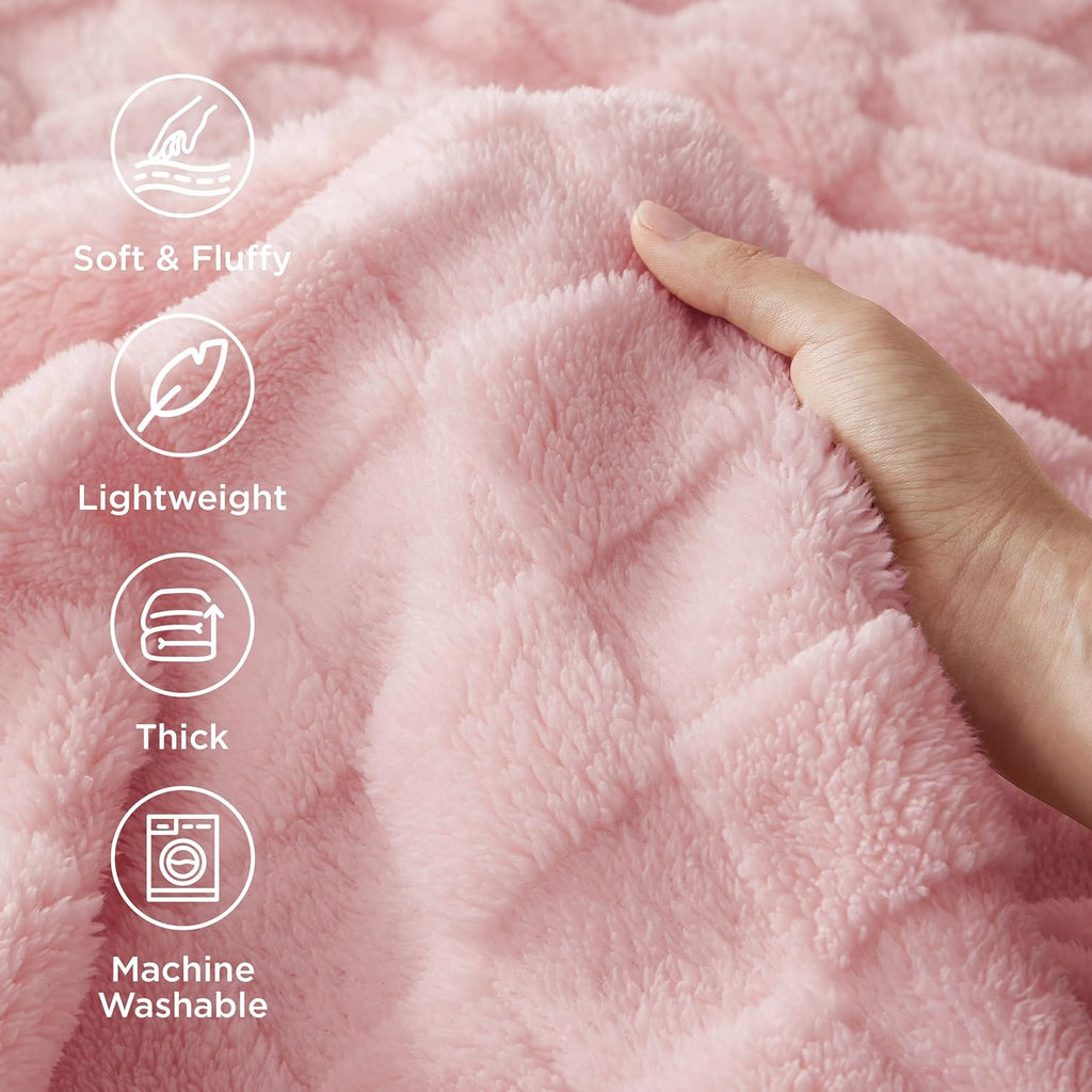 Bedsure GentleSoft Pink Throw Blanket for Couch - Checkered Fleece Blankets, Cute Soft Cozy Throw for Bedroom Home Decor Gifts for Kids Girls, 50x60 Inches