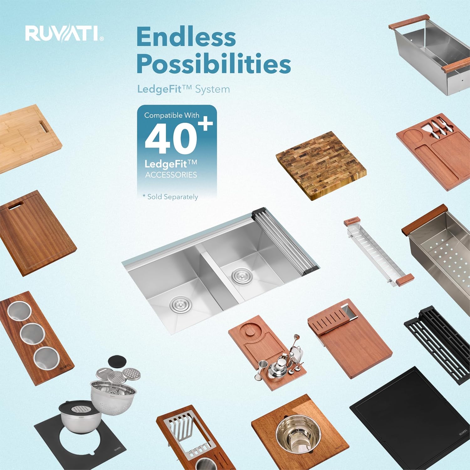 Ruvati 30-inch Workstation Ledge 50/50 Double Bowl Undermount 16 Gauge Stainless Steel Kitchen Sink - RVH8345