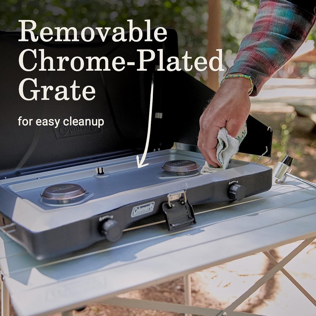 Coleman Triton 2-Burner Propane Stove, Portable Camping Cooktop with 2 Adjustable Burners & Wind Guards, 22,000 BTUs of Power for Camping, Tailgating, Grilling, BBQ, & More