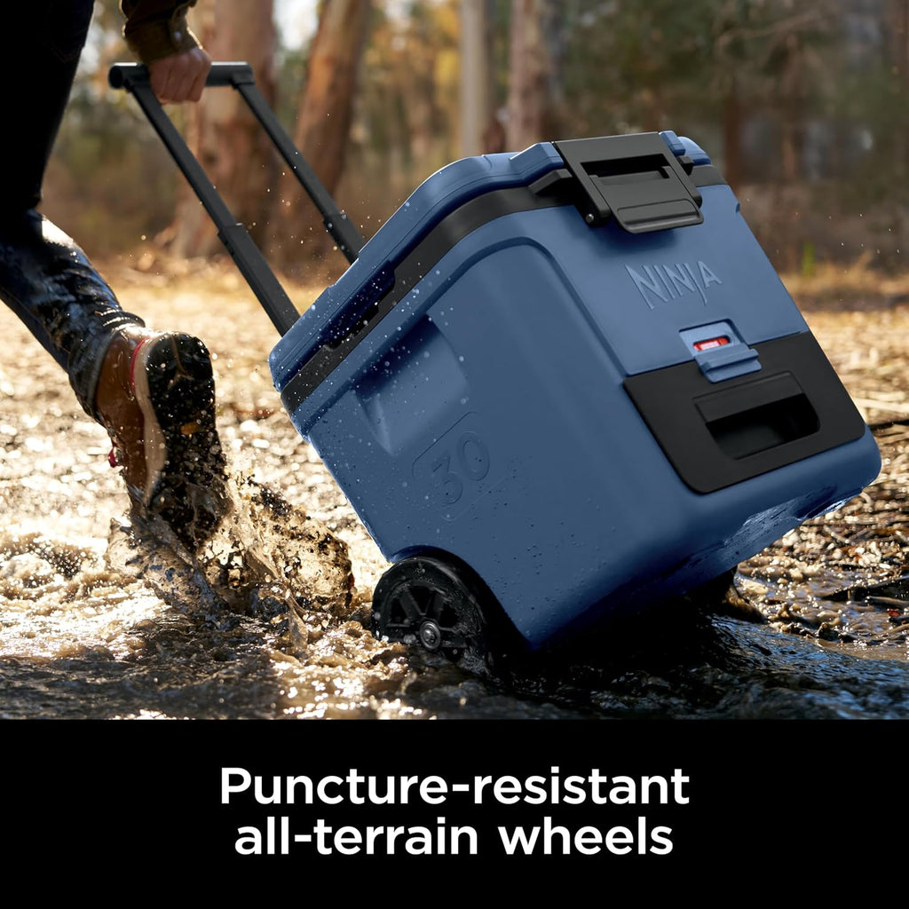 Ninja | Cooler | FrostVault 30QT Cooler with Wheels | Insulated with Temp Dry Storage Drawer | Keeps Ice Cold for Days | for the Beach, Camping, Picnics & More | Lakeshore Blue | FB230BL