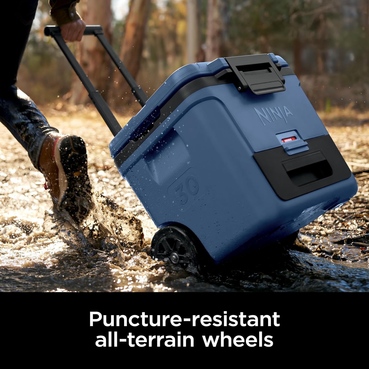 Ninja | Cooler | FrostVault 30QT Cooler with Wheels | Insulated with Temp Dry Storage Drawer | Keeps Ice Cold for Days | for the Beach, Camping, Picnics & More | Lakeshore Blue | FB230BL