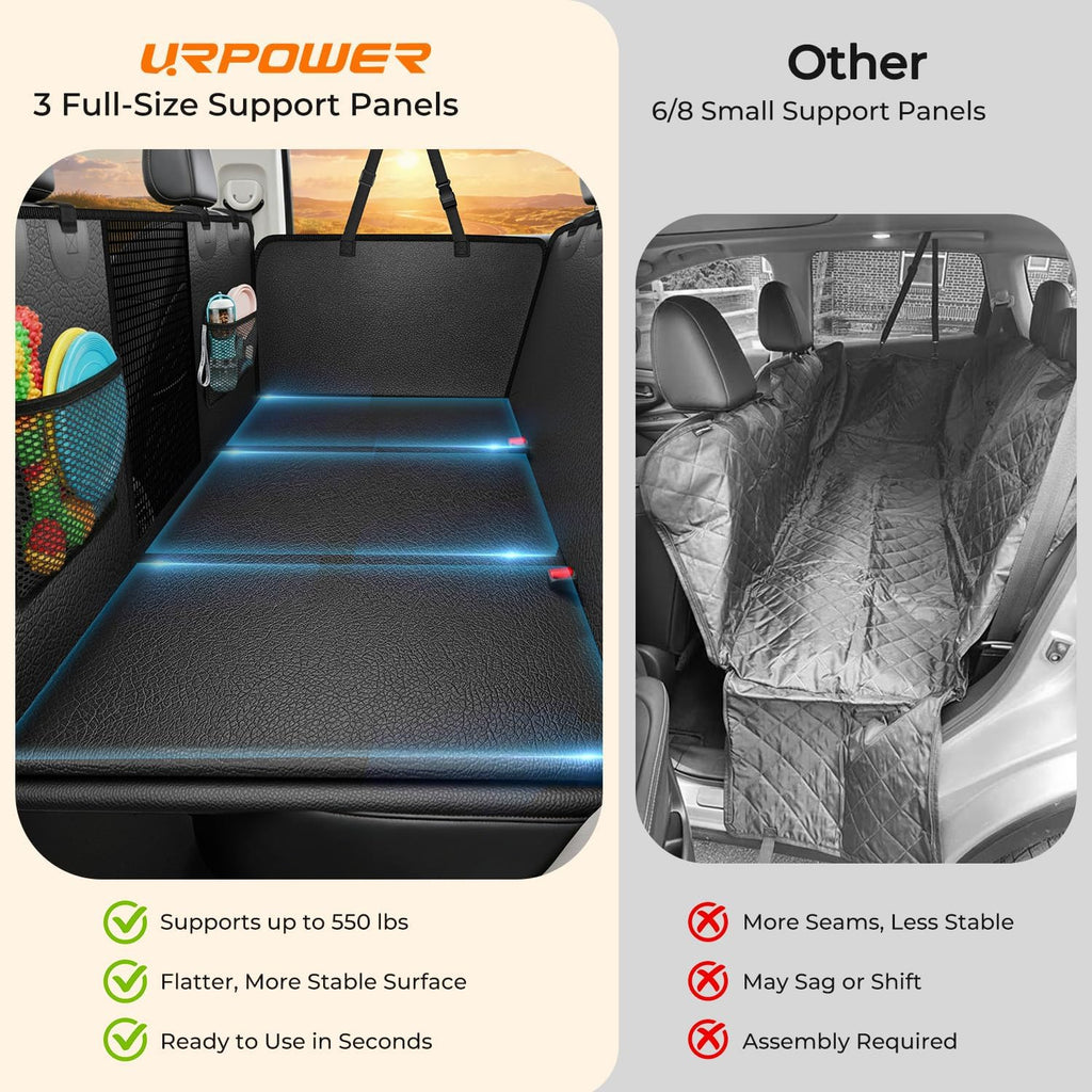 URPOWER Upgraded PU Leather Back Seat Extender for Dogs - Large Hard Bottom Dog Car Seat Cover Holds 550lbs, Waterproof Dog Hammock Pet Bed with High-Density Foam Non-Slip Backseat Protector