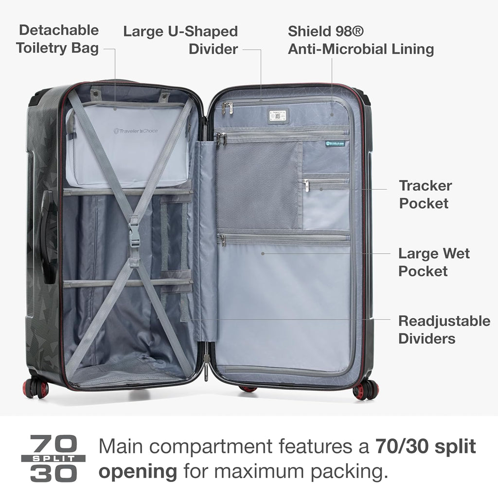 Traveler's Choice Maxporter II Polycarbonate Hardside Trunk with Spinner Wheels, Gray Camo, 31-Inch Large Trunk