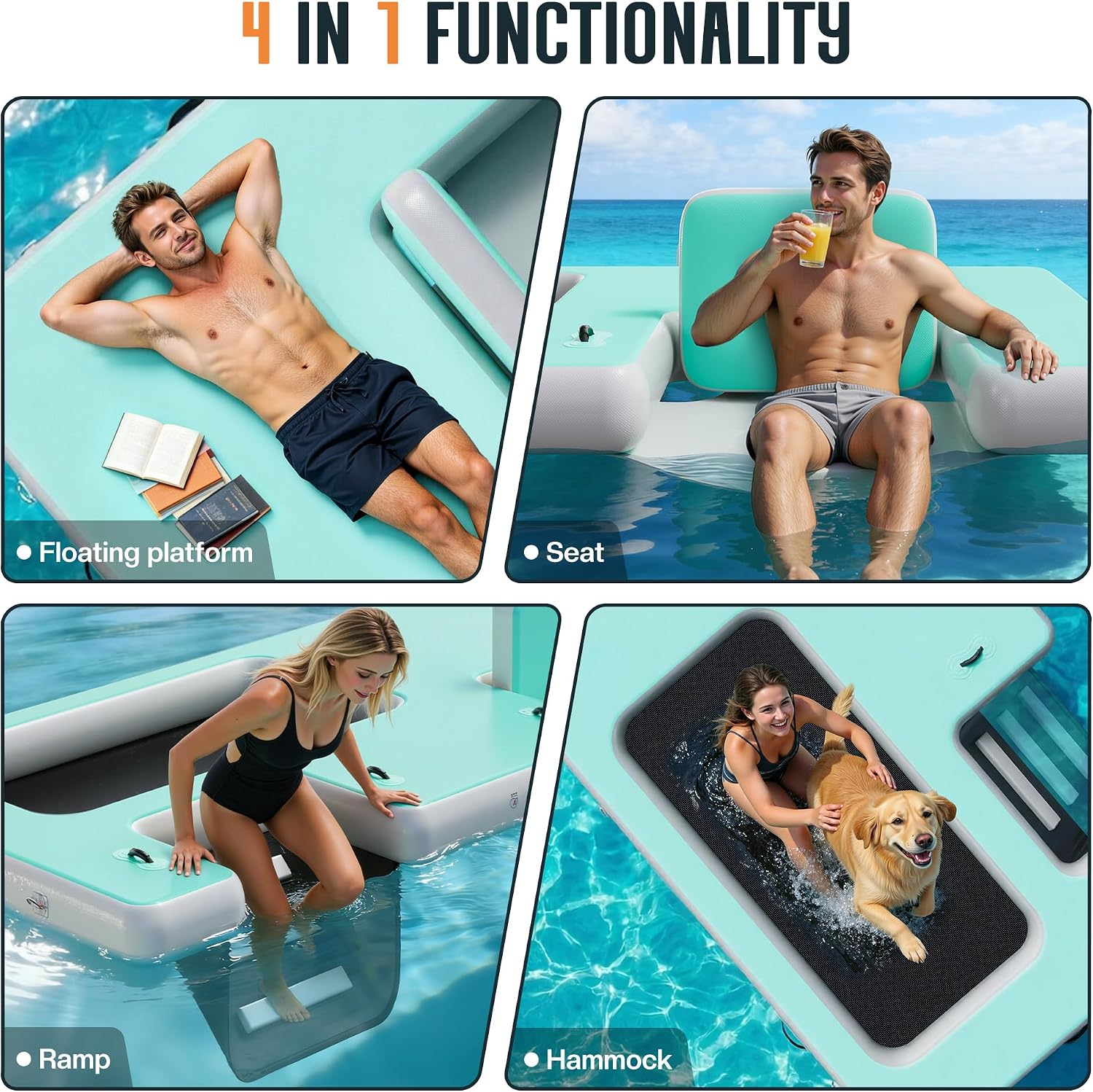 SPECRAFT Inflatable Floating Dock, Non-Slip 6/7/8/10/12 FT Air Dock Platform loating Island Raft with Rope Ladder for Pool Lake Beach Ocean