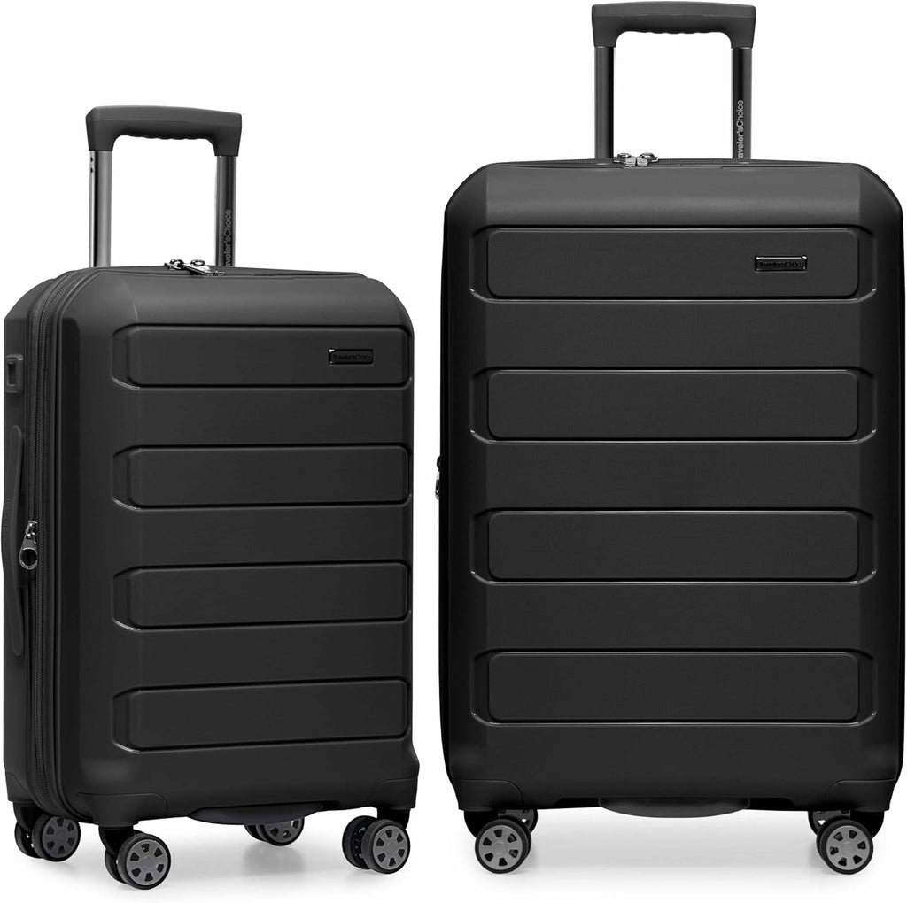 Traveler's Choice Pagosa Hardshell Expandable Luggage with Spinner Wheels, Black, 2-Piece Set (22/27)