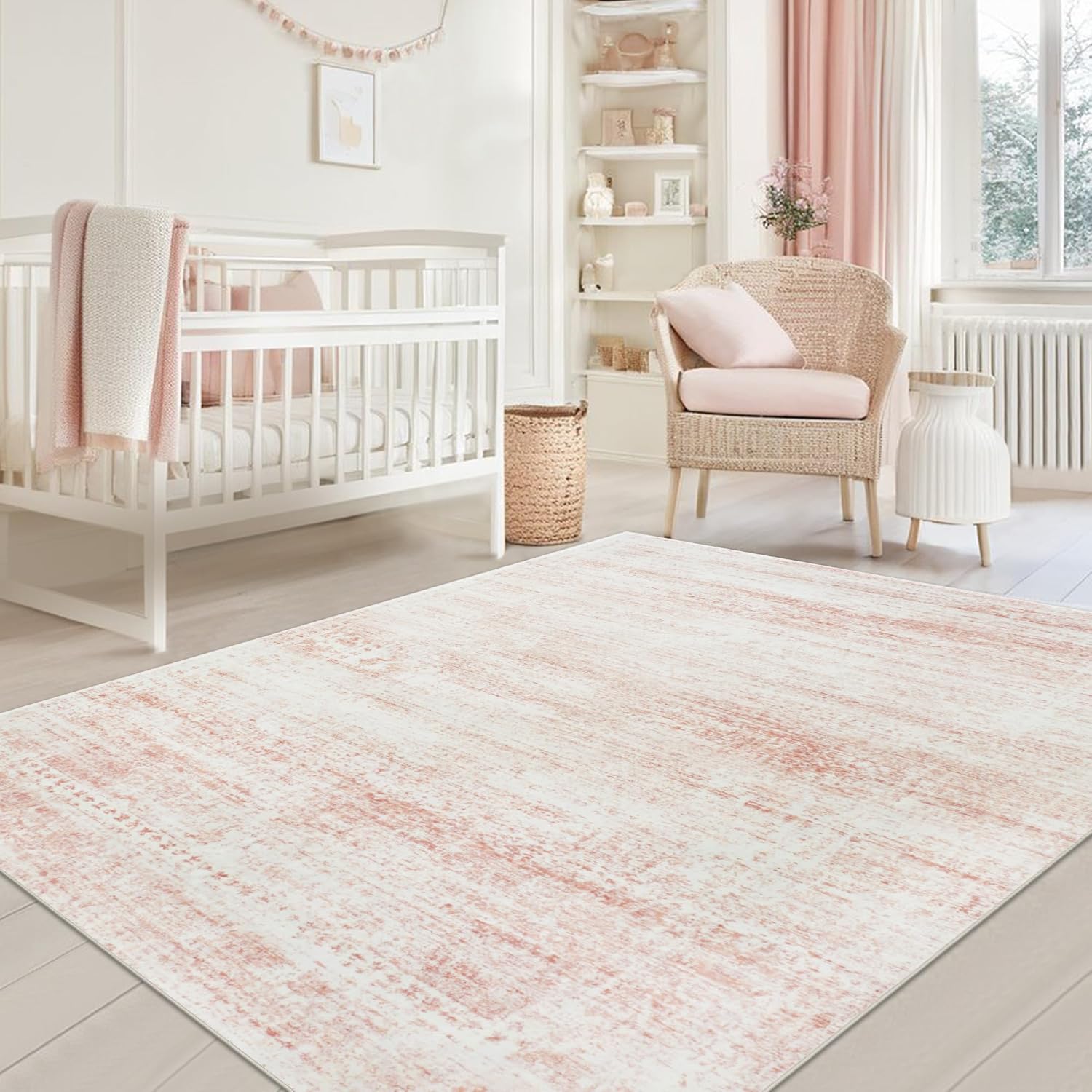 Srugn Washable Area Rug for Living, Bedroom & Dining Room, Ultra Soft Faux Wool Retro Large Carpet, Non-Slip/Shedding Low Pile Vintage Print for Home Office Decor, Beige Ivory Cream Brown Camel, 5x7