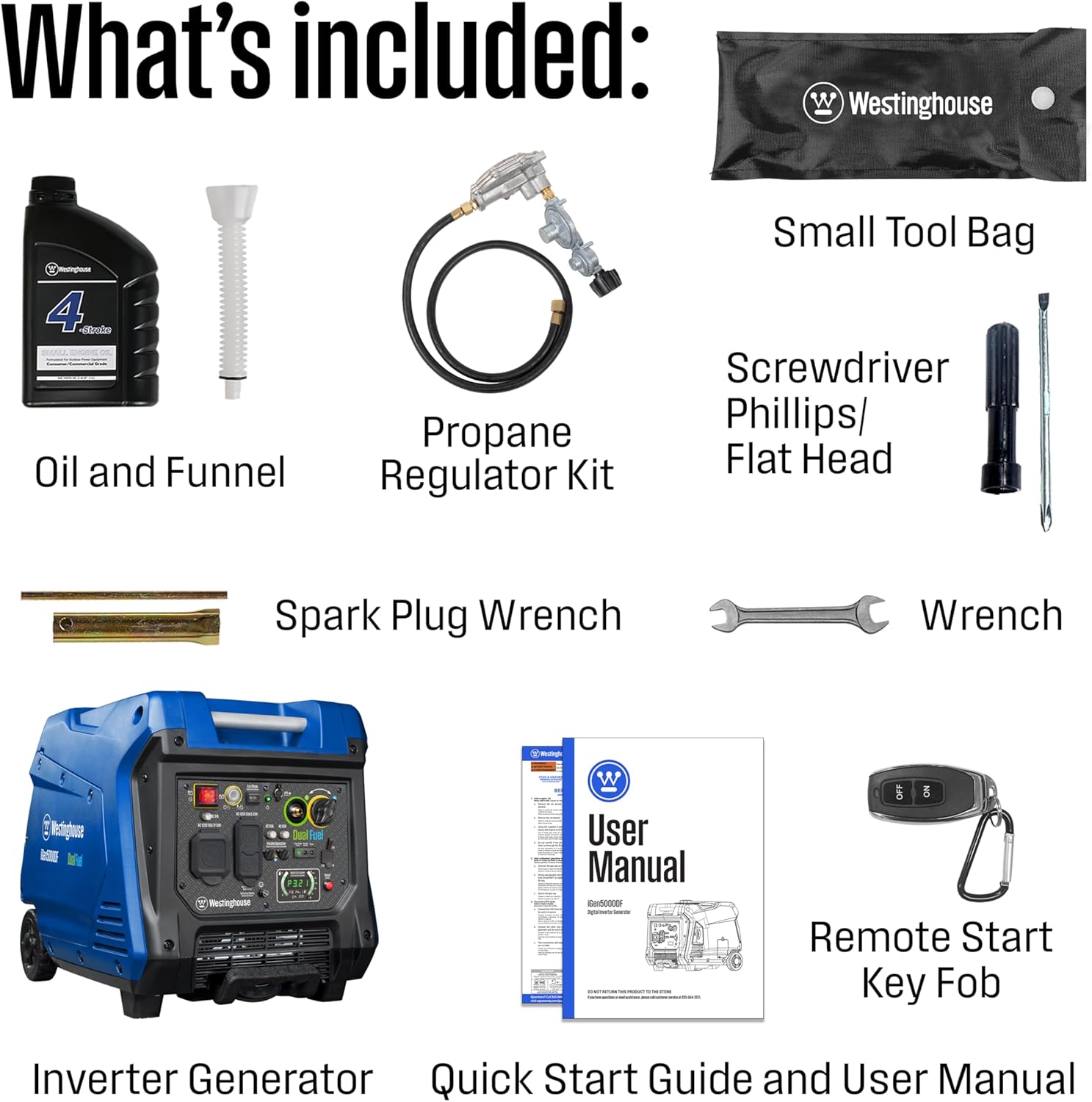 Westinghouse 5000 Peak Watt Super Quiet Dual Fuel Portable Inverter Generator, Remote Electric Start, Gas & Propane Powered, RV Ready 30A Outlet, Parallel Capable, Blue/Black