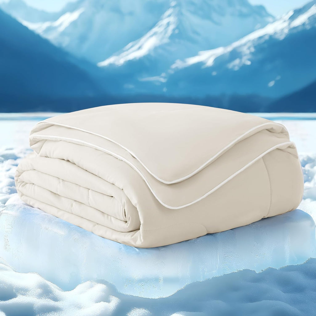 Bedsure Cooling Blankets for Hot Sleepers - Cooling Comforter, Cold Summer Blanket Queen Size for Bed, Ice Breathable and Lightweight Gift for Night Sweats, Linen, 90x90 Inches